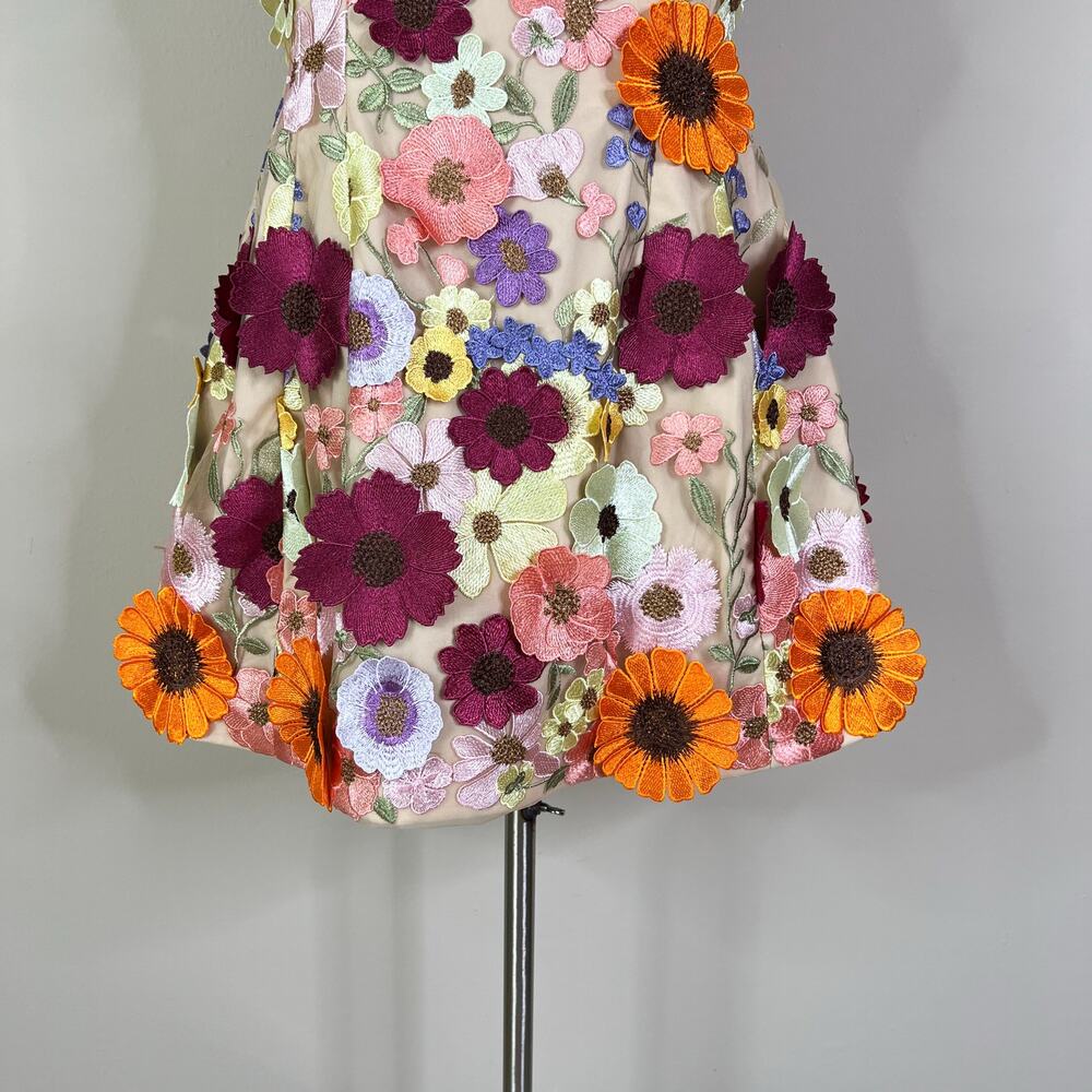 NEW Antonio Melani | Floral Applique Sheer Nude Overlay Cocktail Mini Dress 8 - Picture 4 of 11